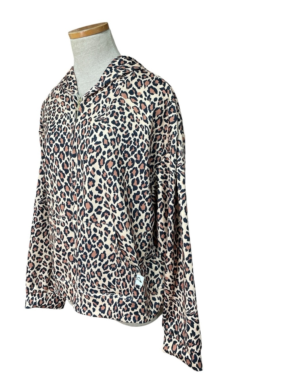 Akimbo Club Sweatshirt Leopard Print Zip-Up Hoodie - Tan Brown Black Medium - Picture 3 of 14